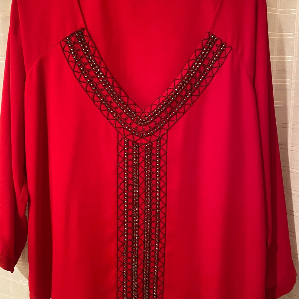 XOXO Red Blouse with Black Embellishments